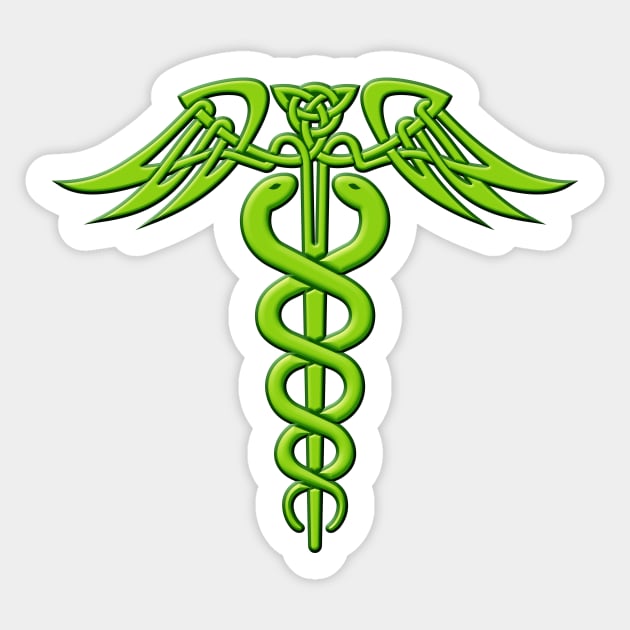 Green Celtic Knot Caduceus Sticker by sifis